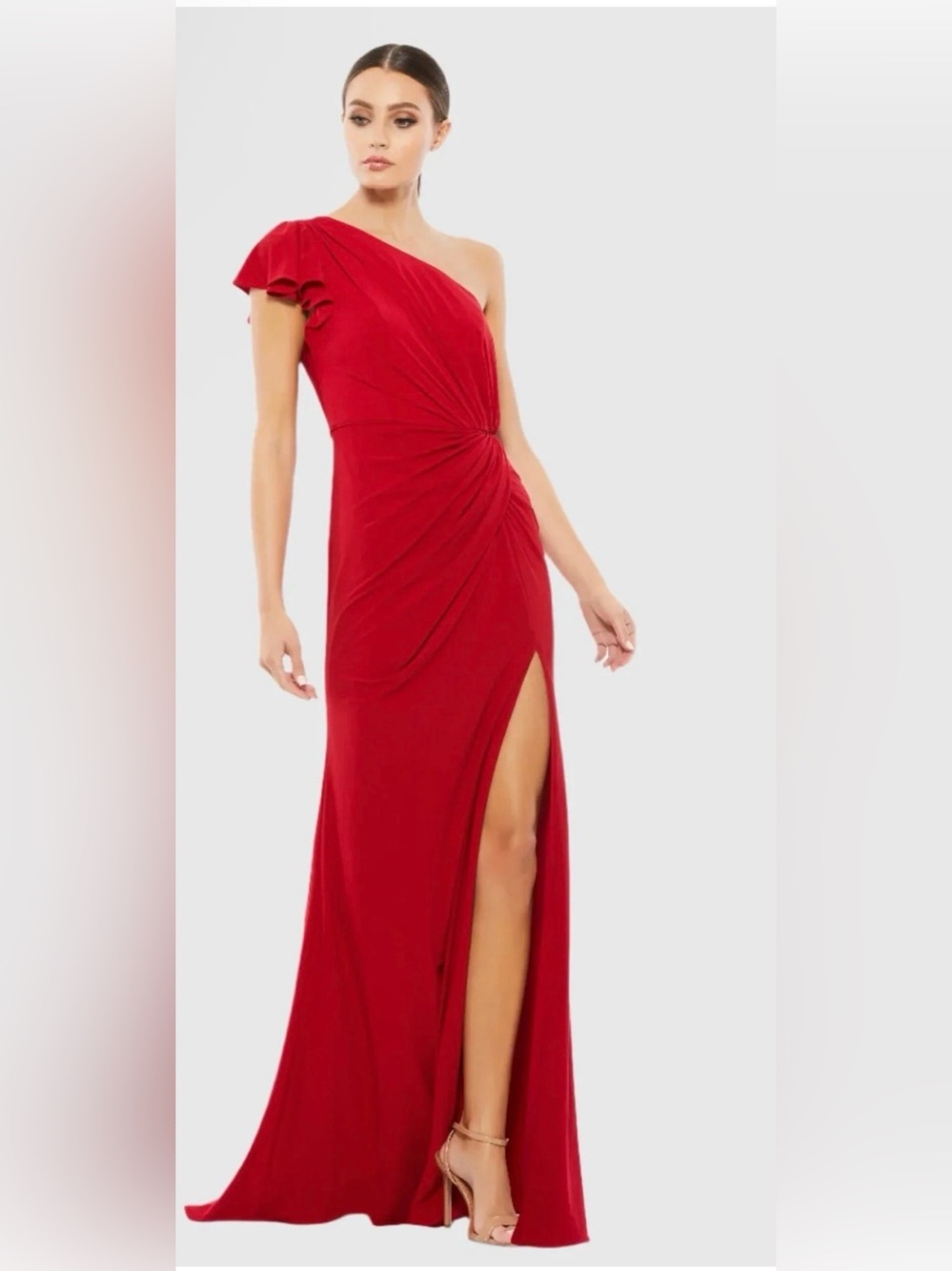 MAC DUGGAL 67858
Red asymmetric jersey gown with thigh split size 5